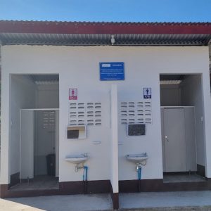 A constructed WASH facility for the Protection And Services For Vulnerable Settlements, Migrants And Youth project